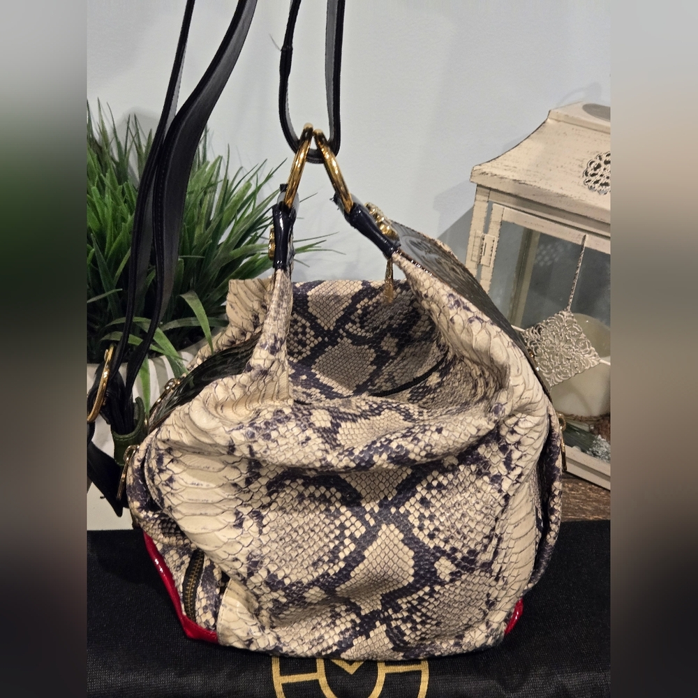 ***SOLD***Marino Orlandi Cream & Brown Snakeskin Sling Back Bag - Picture 4 of 14